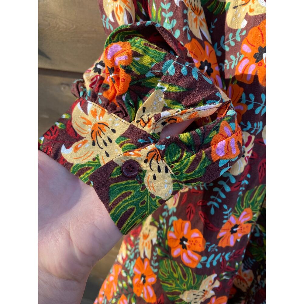 Anniewear brown colorful floral 60's vibes shirt dress - Picture 3 of 6